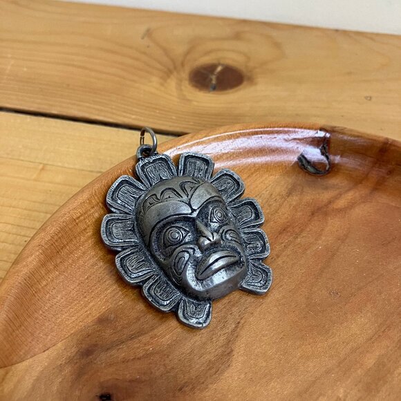 Coastal Salish Haida Sun Necklace Pendant Vintage Indigenous Pewter Jewelry - Picture 2 of 5